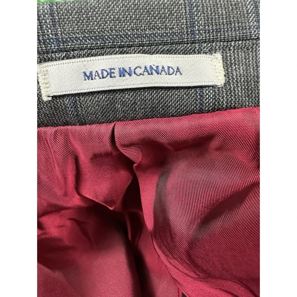 Peter Millar Gray Blue Checked Wool Mens Blazer Jacket 46R Made in Canada
